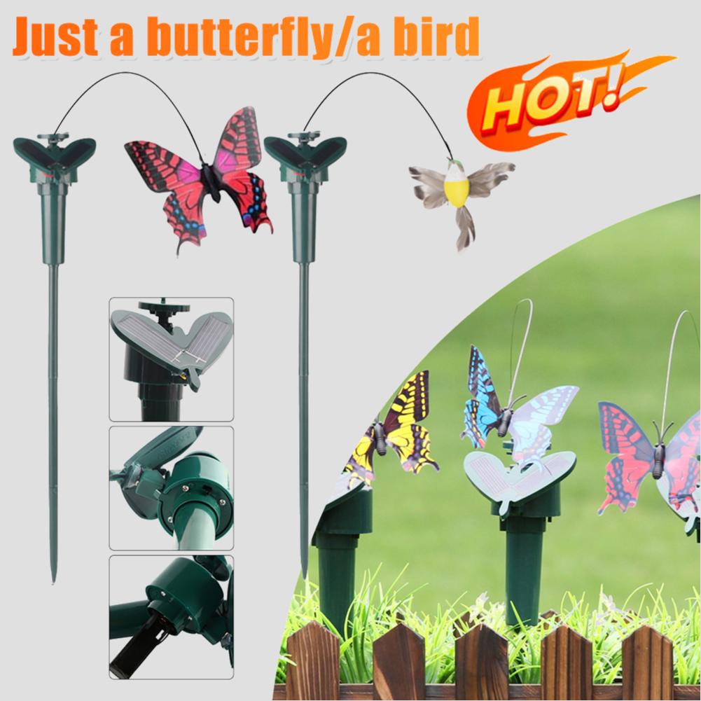 3-1pcs Garden Decor Flying Butterflies Bird Dancing Solar Powered Wobble Garden Yard Outdoor Home Lawn Decoration Farmland Gift
