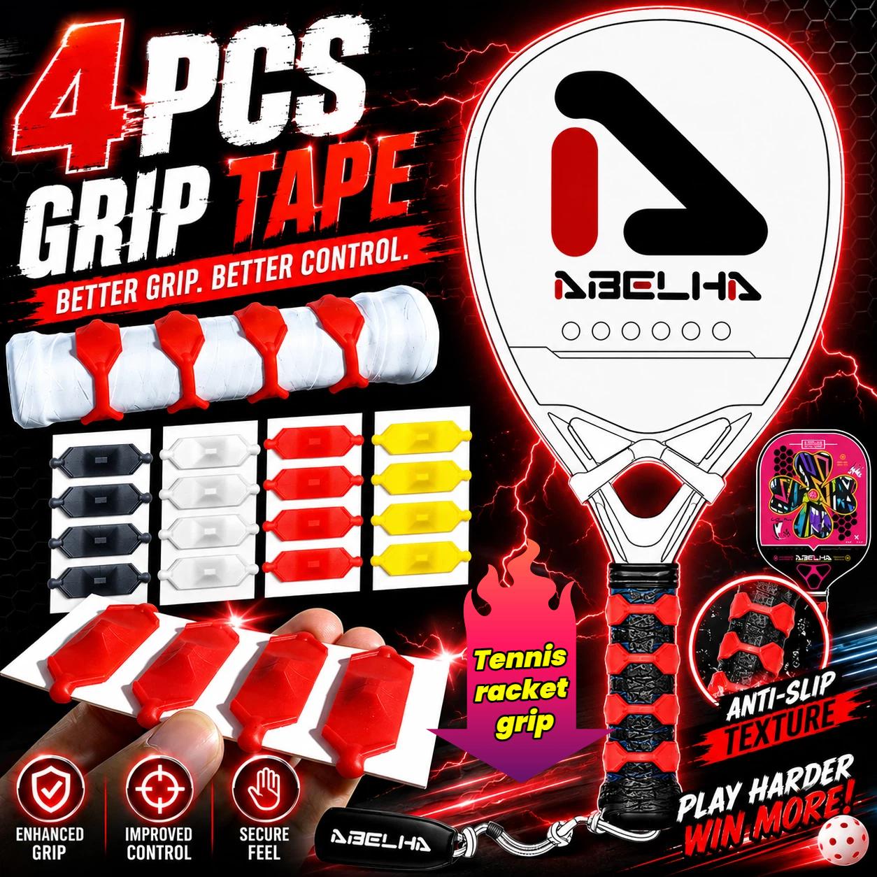 Beemon Padel racket customized grip professional silicone anti-slip handle tape, tennis and badminton grip anti-slip cover Yellow - 4pcs