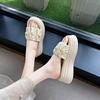 Large Size Cool Slippers Women's 2025 Summer New Square Head Low Heel Pearl Pleated Flat-bottomed Slippers
