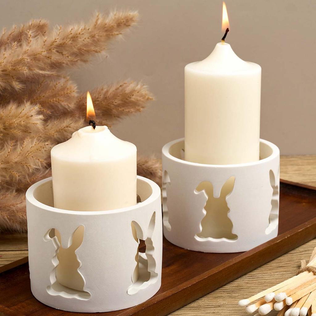 Easter Hollow Bunny Candle Holder Silicone Mold DIY Rabbit TeaLight Candlestick Making Supplies Plaster Concrete Craft Molds