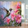 Tropical Plant Parrot Shower Curtain Watercolour Monstera Palm Leaf Birds Pink Floral Green Leaves Bathroom Curtains Home Decor