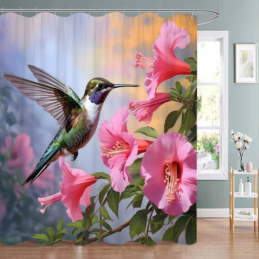 

Tropical Plant Parrot Shower Curtain Watercolour Monstera Palm Leaf Birds Pink Floral Green Leaves Bathroom Curtains Home Decor 90x180cm-35x70in