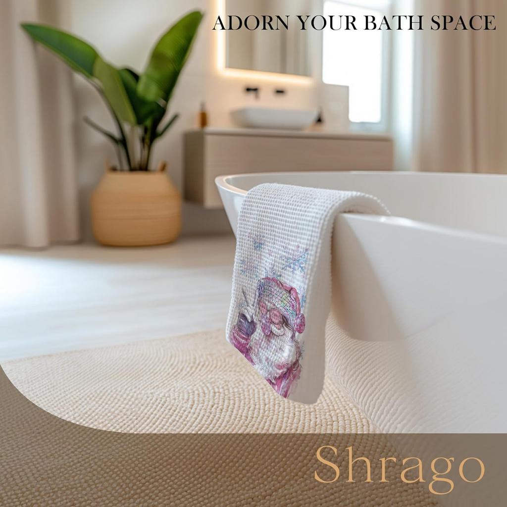 Pink Santa Winter Kitchen Towels, Snowflake Winter Dish Tea Towels for Kitchen, Funny Christmas Santa Claus Holiday Decorative Hand Towel for