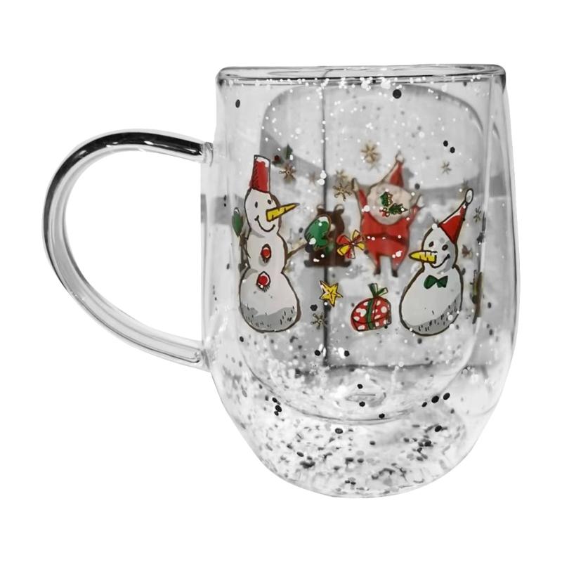 Saisonales doppelwandiges Getränkeglas Trinkbecher 300ml Hitzebeständig Kaffee-Trinkgeschirr Weihnachts-Tischdekoration