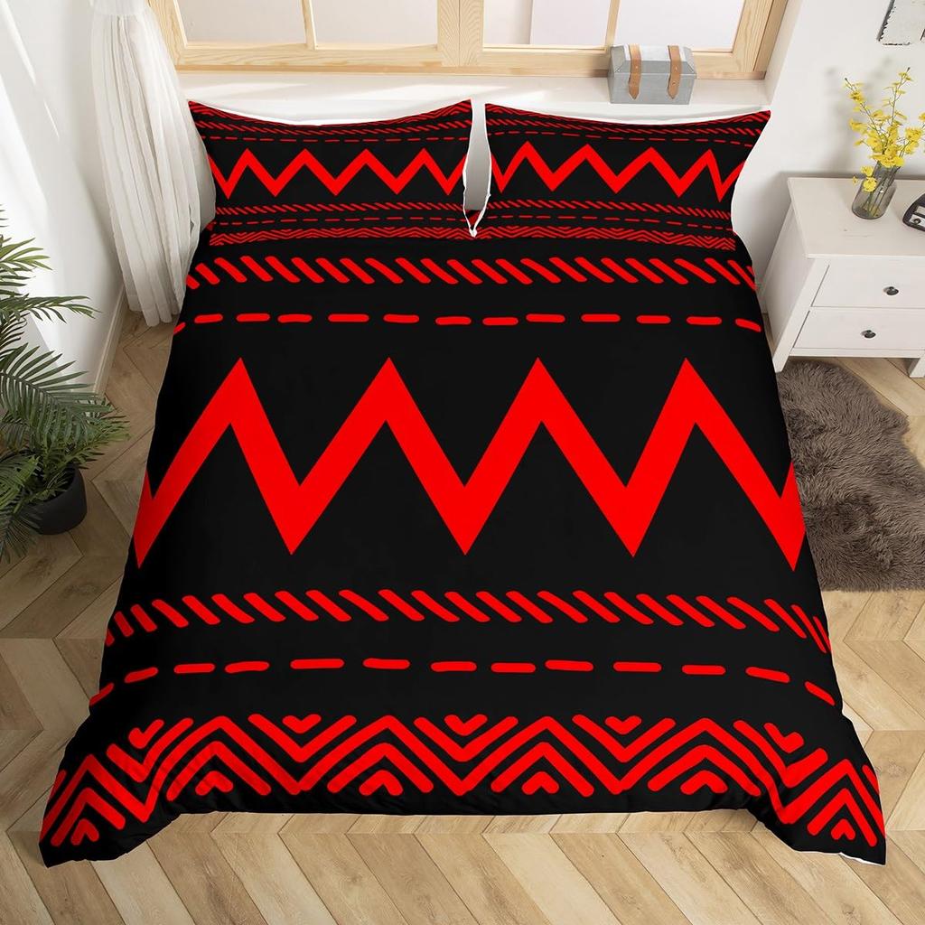 Geometric Modern Duvet Cover King Queen Black Gray Blue Comforter Cover with 2 Pillowcases Retro Stripes Geometry Bedding Set