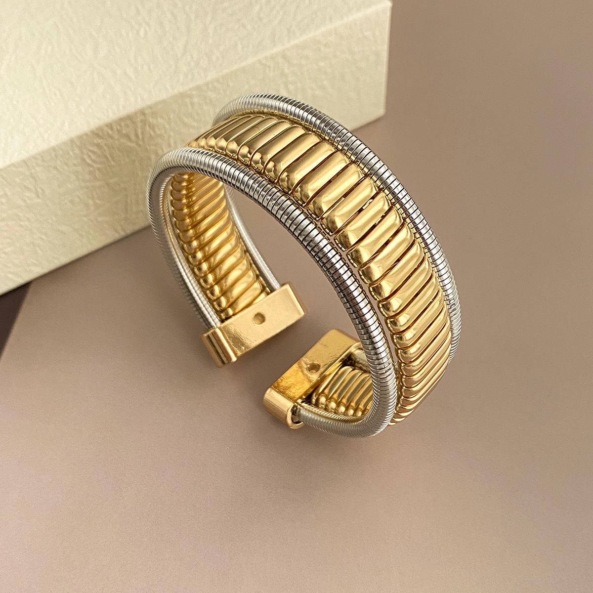 Браслет в стиле панк с широким краем, металлический, для женщин, простой, геометрический, неправильный, многослойный, из проволоки