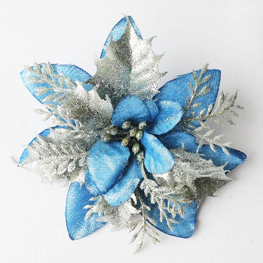 Christmas Poinsettia Glitter Flower Hanging Xmas Party Tree Decoration Home Decor Xmas Christmas Tree Ornaments