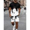 2026 New Summer Men's Patchwork Print Short-Sleeve Shirt and Shorts Set