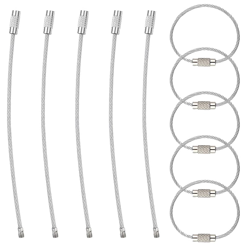 

[LIANHATA] wire keychain ring key ring screw type key chain key ring wire steel cable durable and simple colorful lost Anti-theft stainless steel (set