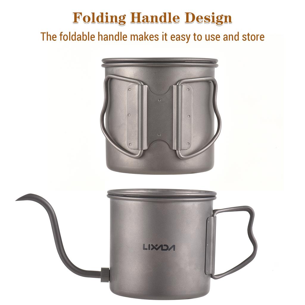 400ml Pour Over Kettle Gooseneck Coffee Kettle Ti Folding Handle Kettle with Lid and Beer Cup Gooseneck Pour Over Kettle