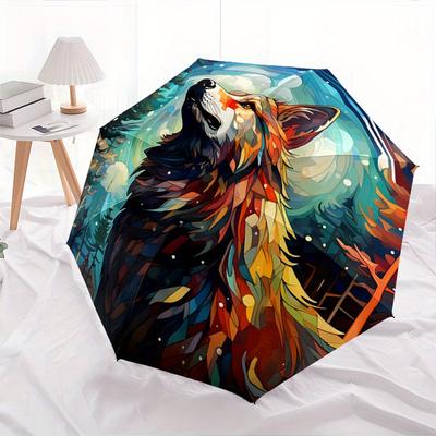 1pc Colorful Fox's Automatic Opening and Closing Umbrella, Lightweight 3-Fold, With Cute Cartoon Characters, Suitable for Home, Outdoor and Daily