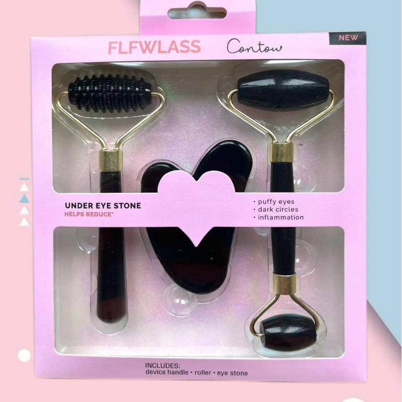 3Pcs Imitation Jade Thorn Roller Scraping Board 3-piece Set, Imitation Powder Crystal Heart-shaped Scraping Board Face Facial Massager