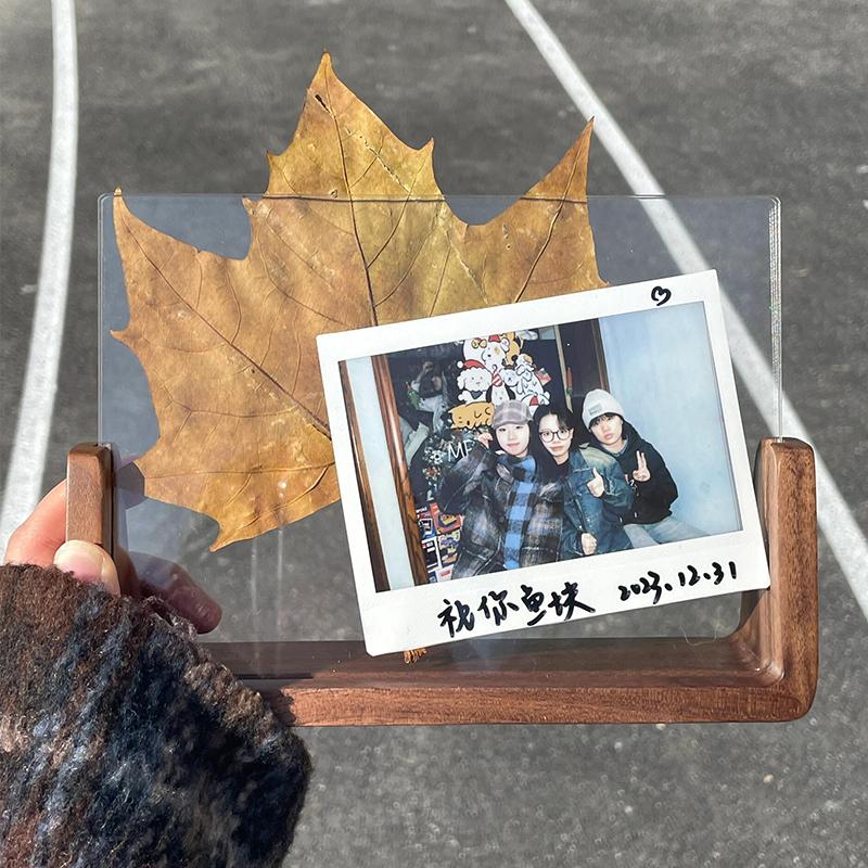 Minimalist U-Shape Photo Frame Stand Wood Acrylic Creative DIY Tabletop Display for Pictures Love Notes, Postcards, Certificates