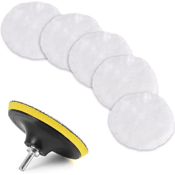 7 Pcs 3 Inch (80 Mm) Wool Buffing Polishing Pad Car Polisher Buffer Drill Attachment With M10 Drill Adapter