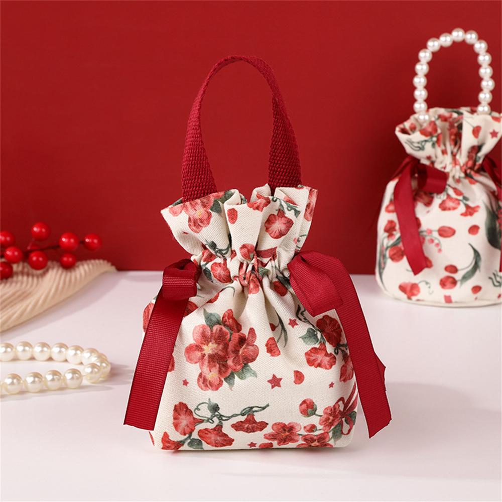 New Wedding Candy Bag Portable Canvas Gift Bag Party Wedding Goodie Packing Box Simple Red Green Handheld Gift Storage Bags