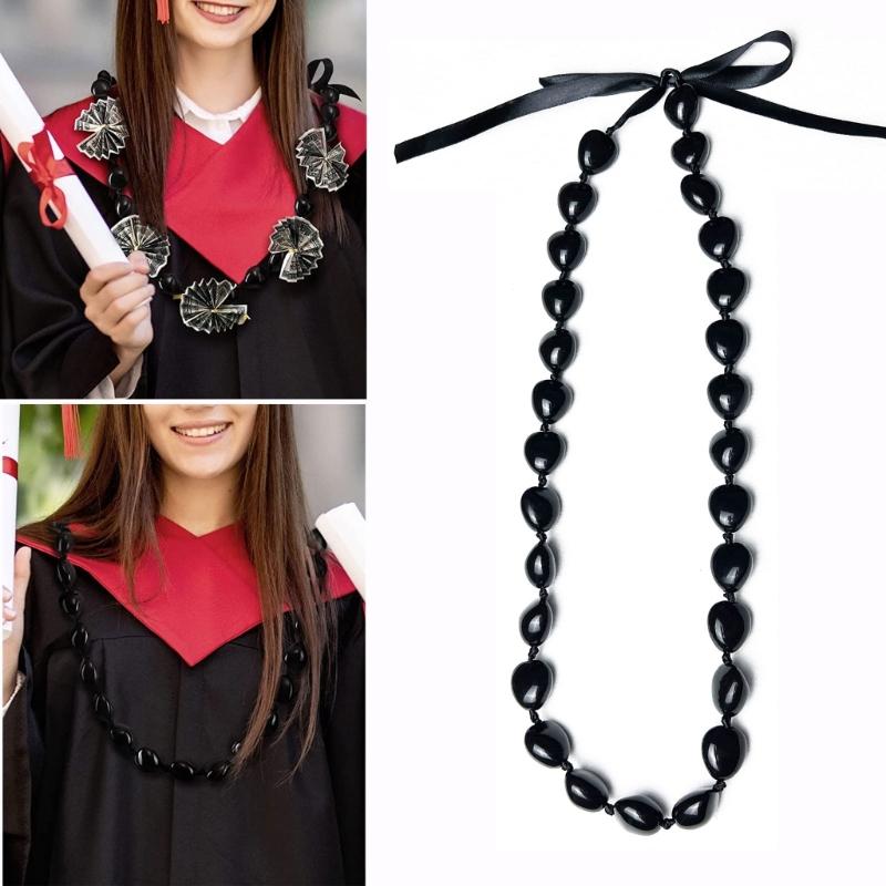 Collana di noci di kukui - Laurea Classe 2023 - Ghirlanda di noci con perline nere e fiocco - Regalo di laurea - Accessorio per feste