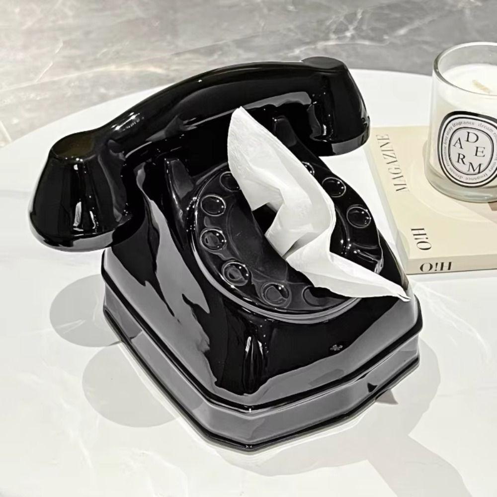 

Creative Telephone Tissue Box Cartoon Napkin Storage Case Luxury Pull-out Tissue Container Desktop чорний