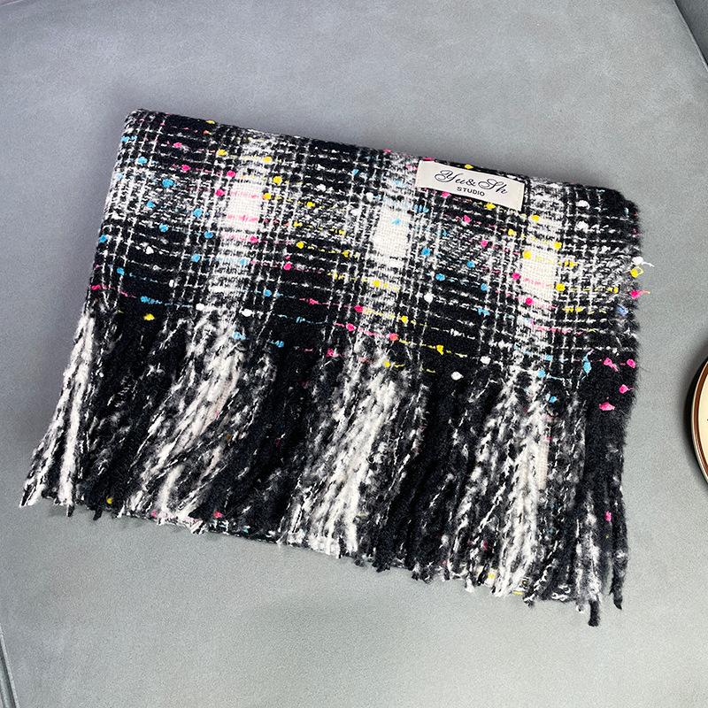 Korean Style Plaid Mohair Scarf - Women's Winter Imitation Cashmere Shawl