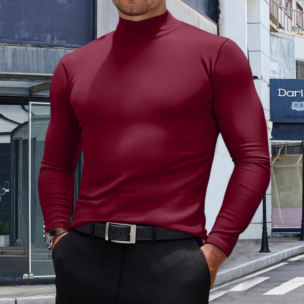 Men's Casual Slim Fit Basic Tops  Lightweight Turtleneck Pullover Shirt