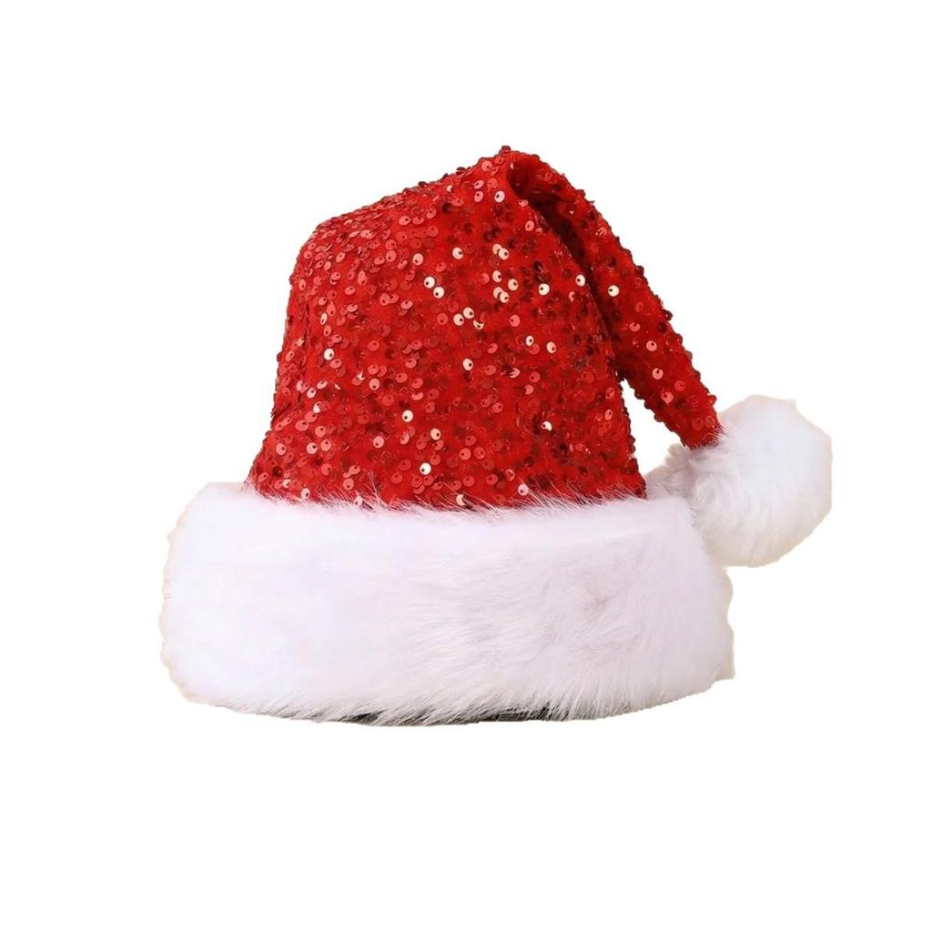 Shanghai Style Double-Layer Sequin Christmas Hat - Thick Wool with Long Fur, 32x45CM