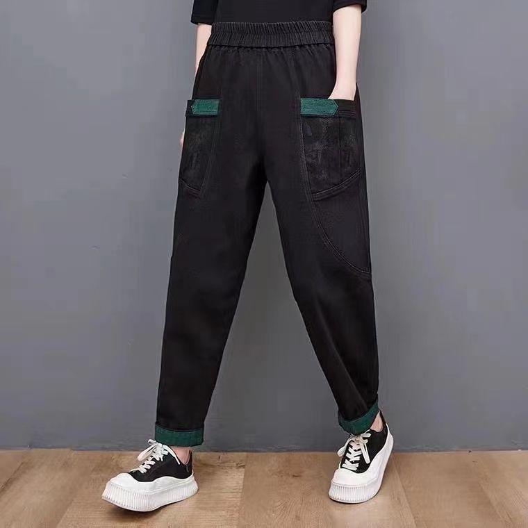 Women's High-Waisted Fleece-Lined Harem Jeans - Elastic, Thickened, Trendy Loose Fit