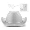 3pcs/Set Wide Brim Sparkling Powder Denim Hat Bandana Pink Cowboy Hat  Costume Party