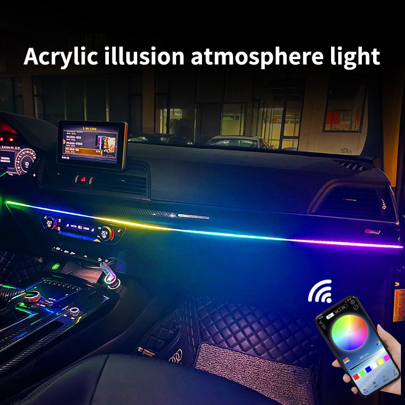 Car LED Ambient Light USB 64 Colors Acrylic Strips 110cm Full Colors RGB Car Interior Hidden App Remote Control Atmosphere Lamp
