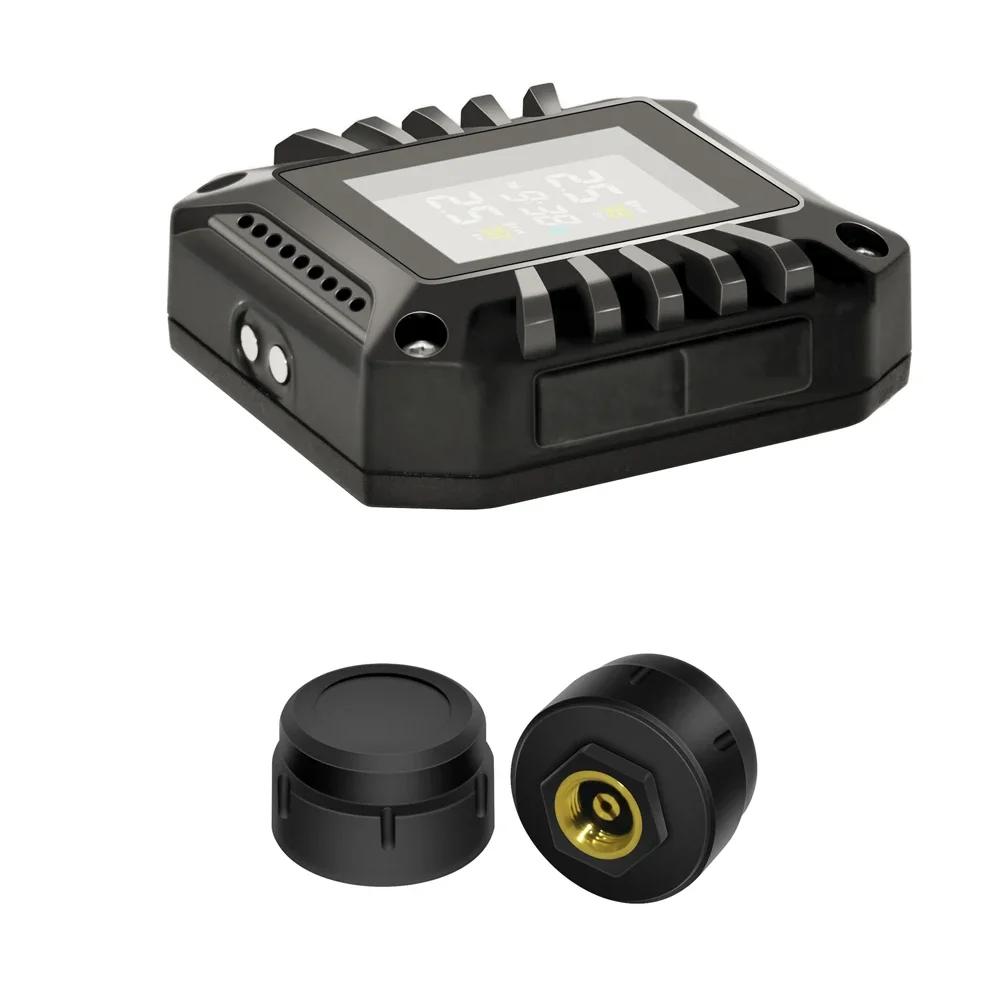 Wireless Motorcycle TPMS 2 External Sensors Motorbike Tire Pressure Monitoring Tyre Temperature Alarm System with Time Display