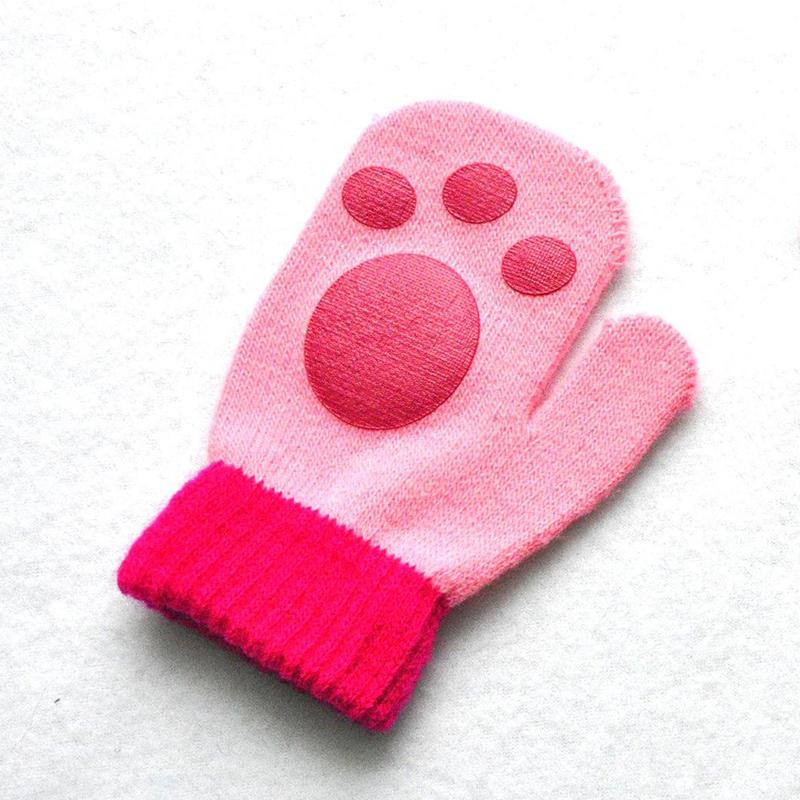 Children Short Gloves Winter Baby Footprint Knitted Plush Furry Full Finger Mittens Autumn Knitting Hand Warmer 1-4 Years Old