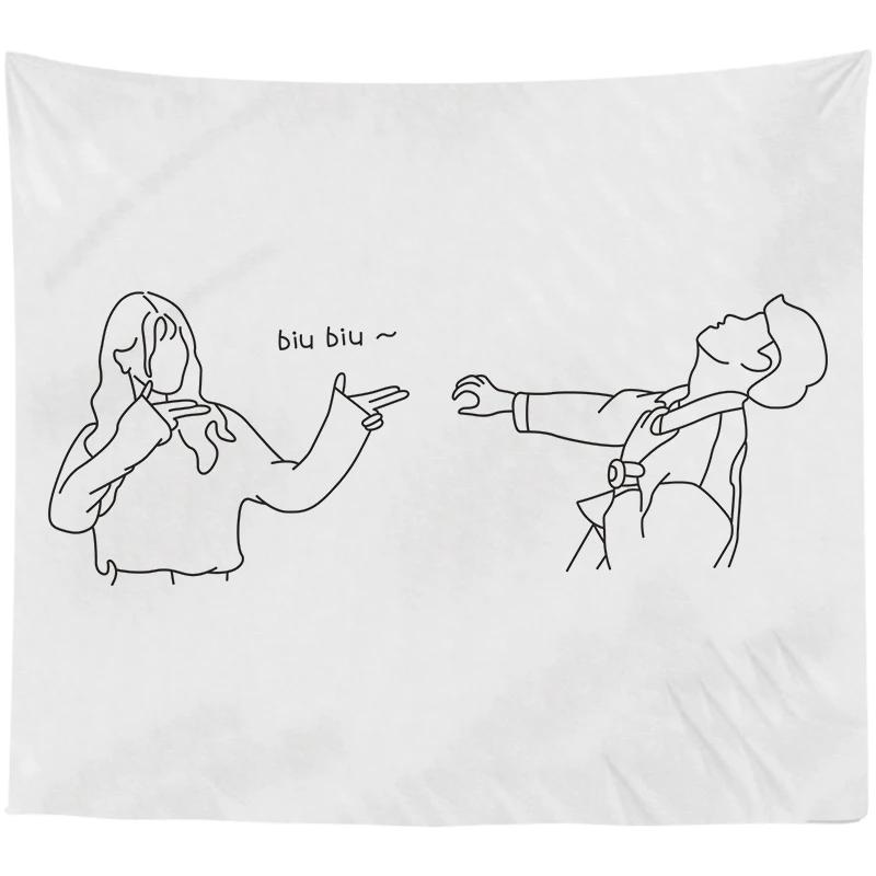 Абстрактная пара Простые линии Фон Ткань Подвесной прокат Общежитие Прикроватное — фото 11