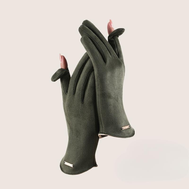 Warm Gloves for Women In Autumn and Winter Suede Warm Outdoor Electric Bike Ride Cute Student Gloves for Touch Screen