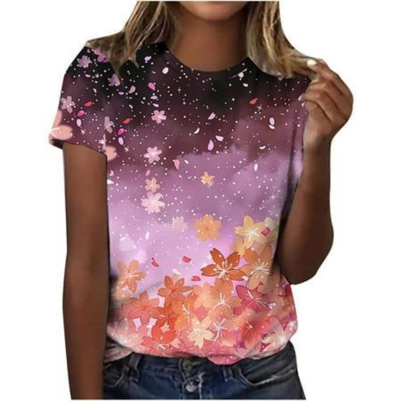 

Floral Print Trend Women s Round Neck Fashion Short Sleeved T-shirt Print Shirt S