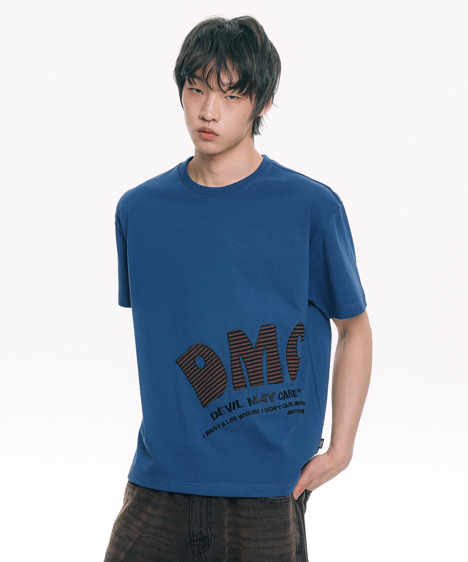 Moo Dmc Striped Applique Short Sleeve T-Shirt - Blue Blue/M