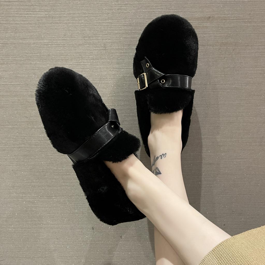 New fairy wind flat cotton shoes female winter lazy shoes fashionable warm hairy shoes female