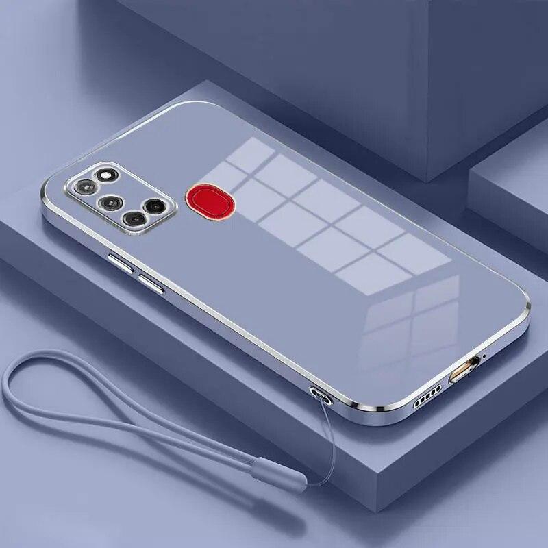 

Для Samsung M31 Чохол Galaxy M51 Cover Galaxy M30S M21 2020 M31 Prime m21 Luxury Square Plating Phone Case Протиударна задня кришка Galaxy M30S&Case & Strap сірий/синій