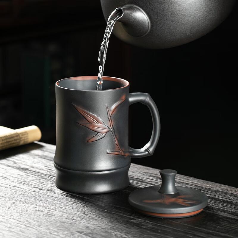 TLAKEHO Ceramic Tea Infuser Mug - Wabi-Sabi Bamboo Joint