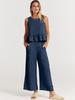2025 Summer Women's Sleeveless Ruched Vest & Wide-Leg Cropped Pants Set