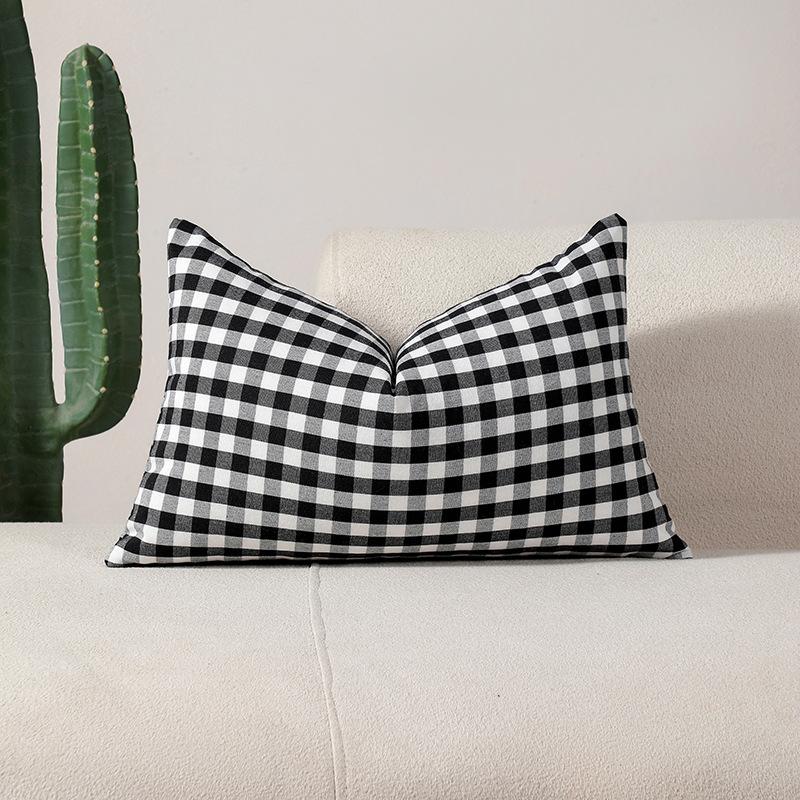 Plain Striped Pillowcase Korean Style Polyester Cotton Black and White Plaid Pillow Waist Pillow Without Core