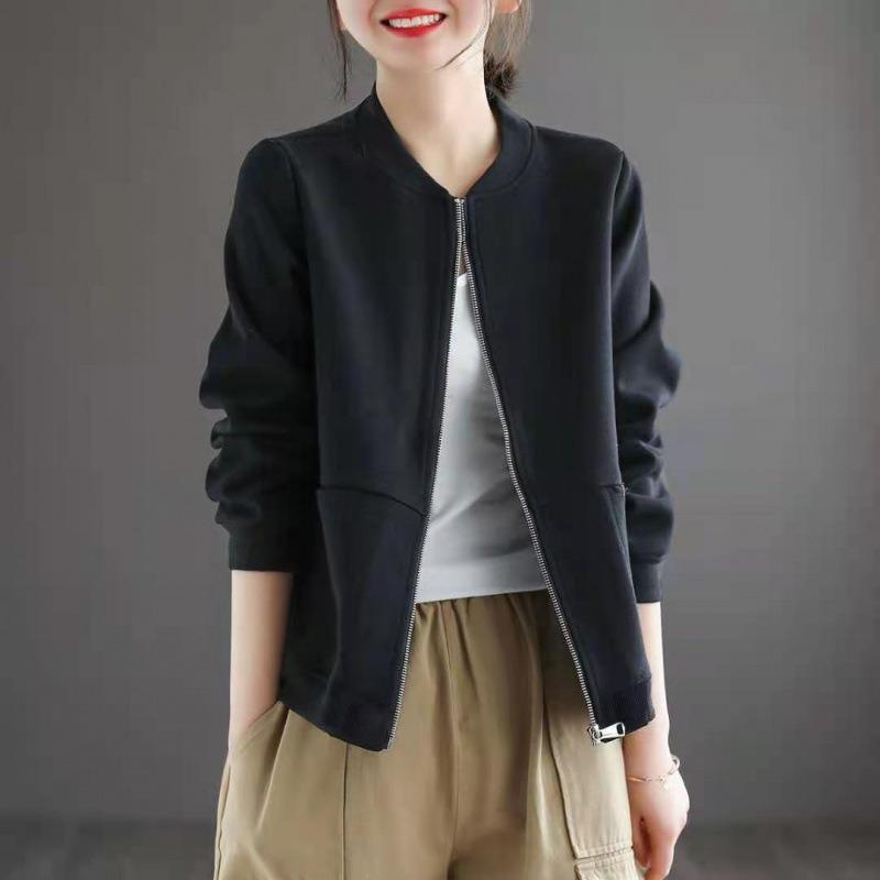 Women's Short Jacket Women's Loose Zipper Cardigan Sweater Medium Casual Stick