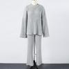 Women Casual Solid Color Knit Sweater Two Piece Set Autumn Winter Thick Round Neck Loose Pullover Wide Leg Pants Matching Sets