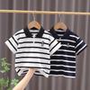 2024 Kids' Striped Short Sleeve T-shirt - Fashionable Lapel Summer Top for Boys