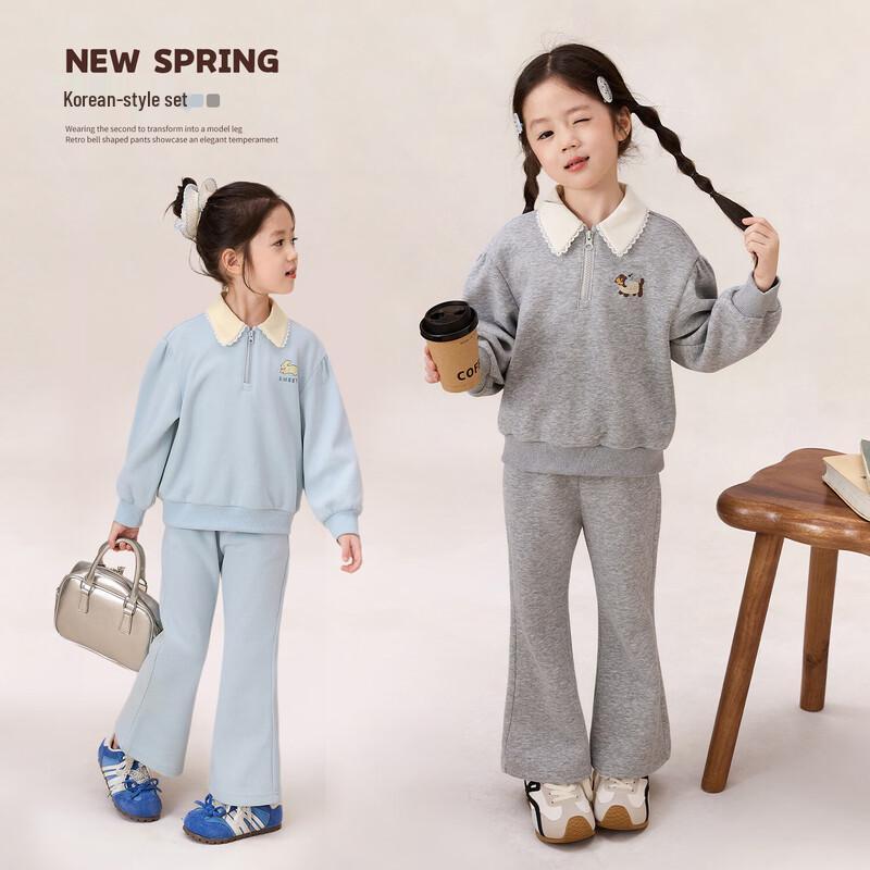 LUSON Girls Spring Athletic Sweatshirt & Pants Set 130