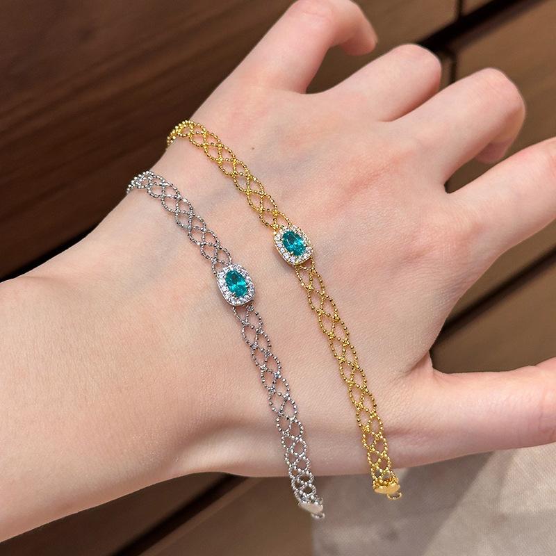 Blue square Sparkling Diamonds Fine Lace Strap Bracelet for Women Light Luxury high-quality Bracelet Party Gifts
