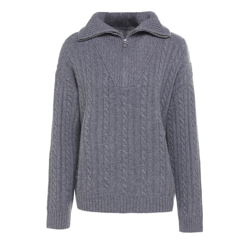 

G·TENNA Women s Lapel Zipper Cashmere Pullover One Size