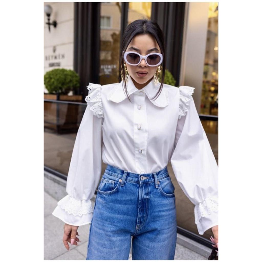 Vintage Shirt White With Scallop Detail