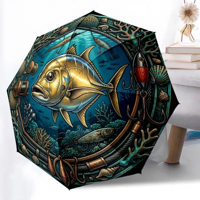 Underwater Adventure Pattern Umbrella, Portable and Foldable Design, 8 Ribs, a Casual Accessory for Halloween, Christmas, and Birthday Gifts.
