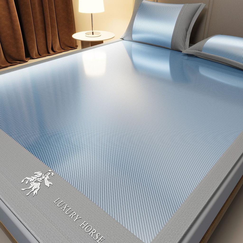 Machine Washable 3-Piece Ice Silk Cooling Mat Set with 2 Pillowcases, Breathable Summer Bed Sheet for Home Dorm, Soft Fitted Sheet