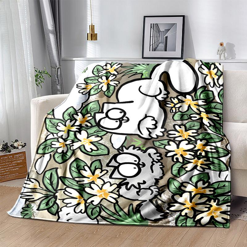 Simon's cat Flannel Blanket Soft Warm All-Season Throw, Design for Camping, Car Travel, Hiking Sofa, Bed, Office Perfect Gift for Parties