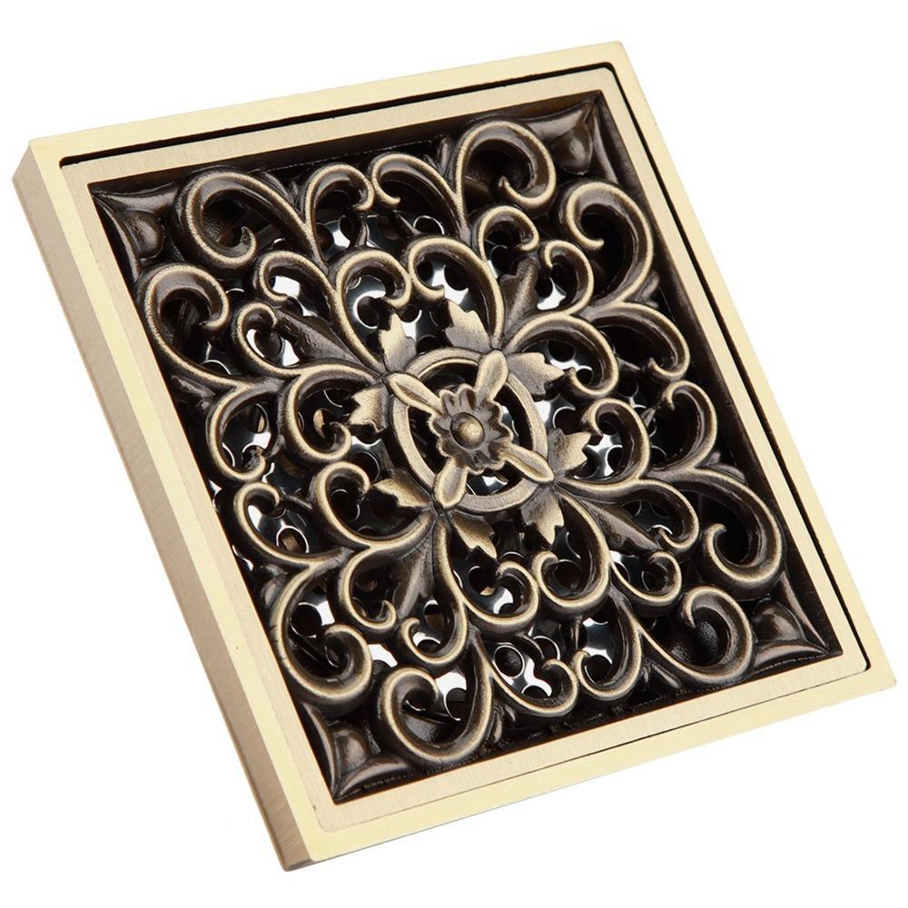 Square Bathroom Waste Drain Brass Ground Drainer Antique Strainer Cover Grate Shower