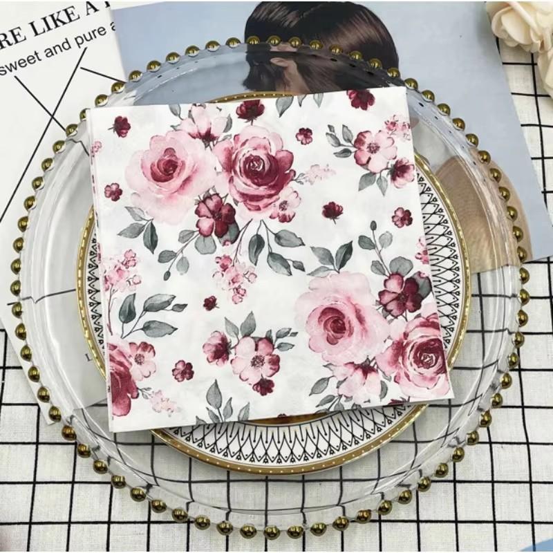 20pcs/pac Floral Printed Paper Napkins for Wedding Colorful Facial Tissues for Party Table Setting Disposable Dinner Napkins